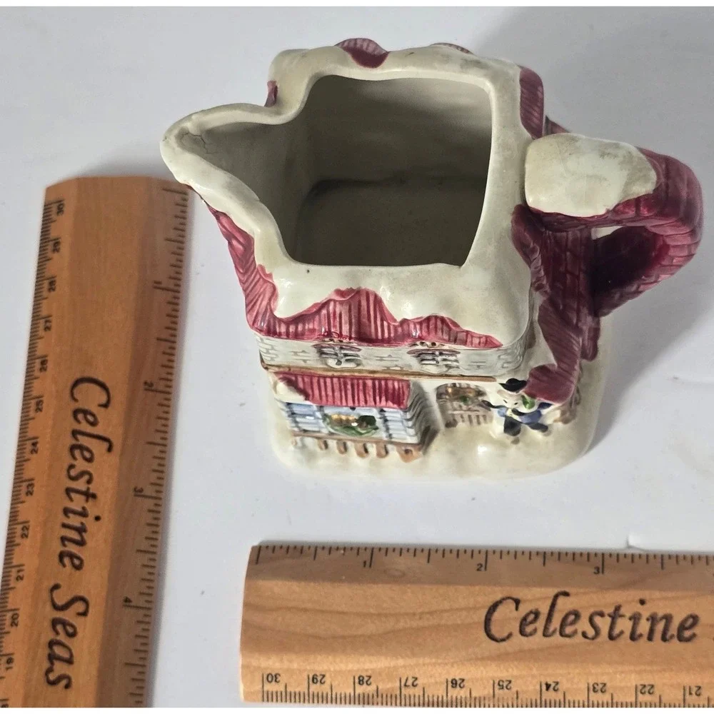 Fitz and Floyd Vintage Ceramic Christmas Cottage Creamer Pitcher Winter Village